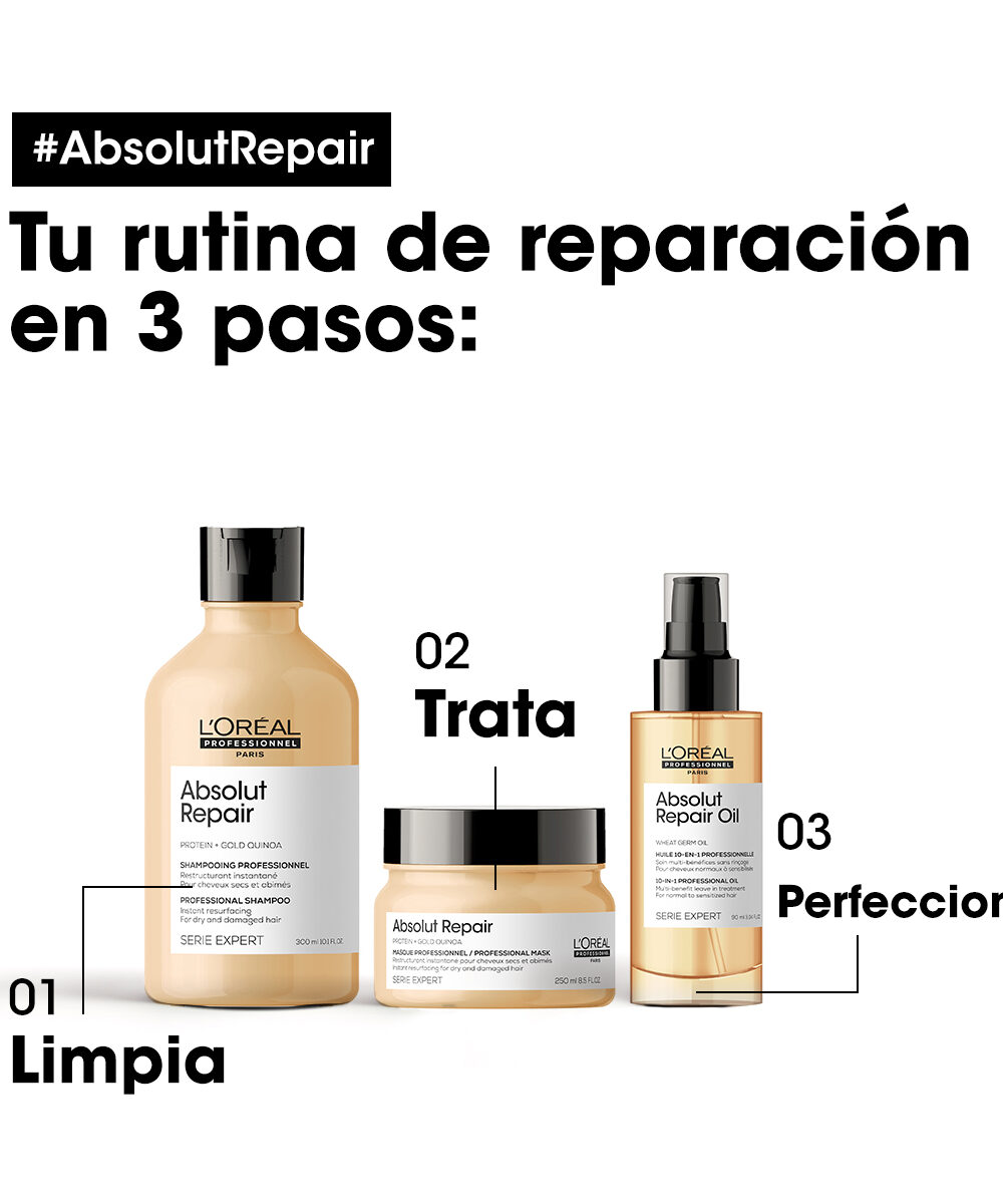 Kit shampoo mascarilla y oleo de Absolut Repair: Kit para cabellos secos y maltratados